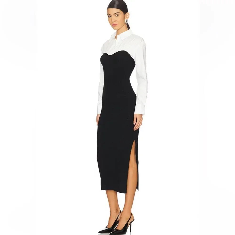 Astr The Label Allyn Dress Black & White
 Long Sleeve knit poplin Revolve XL - Picture 3 of 10